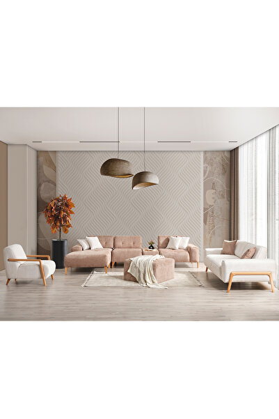 Eymense Dolex Sırt Mekanizmalı Ceviz Kasa Köşeli Piyonlu Koltuk Takımı 3+1+K+P