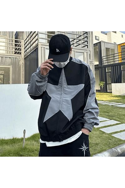Gofeel Harajuku Star Patchwork Λεπτομέρεια Oversize Unisex Bomber Jacket