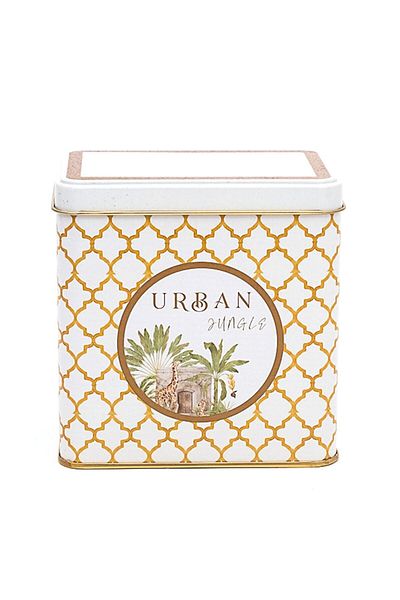 EVLE Forrest Yellow Urban Patterned Er205-7I Square Metal Storage Container - 8X12 cm