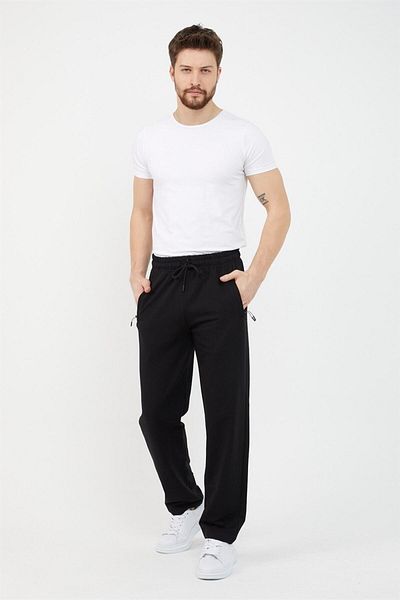 COMEOR Black-anthracite Men's Large Size 2-Piece Straight Leg Pocket Zipper Detailed Comfortable Cut Sweatpants