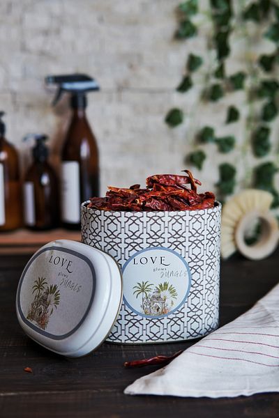 EVLE Er004-6ı Forrest Gray Love Patterned Oval Metal Storage Container 11x15 Cm