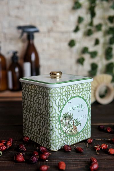 EVLE Er023-8ı Forrest Green Home Patterned Square Metal Storage Container 12x12 Cm