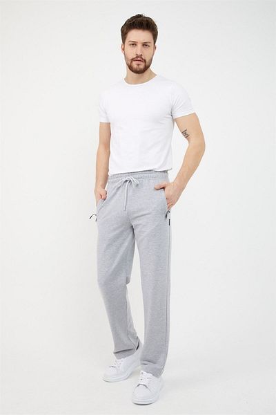 COMEOR Gray Navy Blue Men's Large Size 2-Piece Straight Leg Pocket Zipper Detailed Relaxed Fit Tracksuit