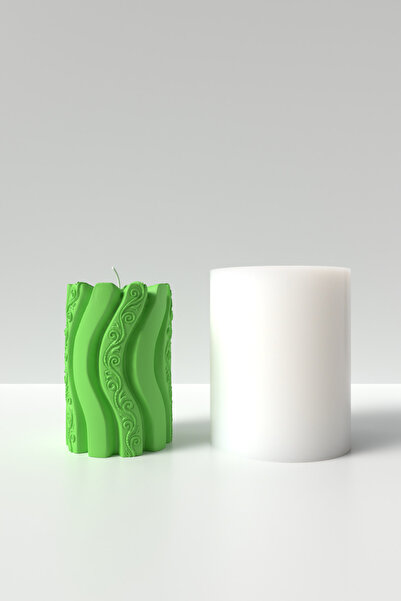 Cageartstudio Desenli Silindir Mum Silikon Kalıp - Dekoratif Mum Kalıbı Mum Y...