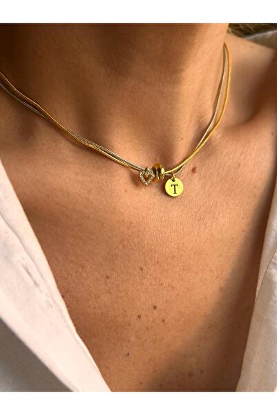 Rossetto Atelier Mix Renk Zincirli Tasarım T Harfli Kolye