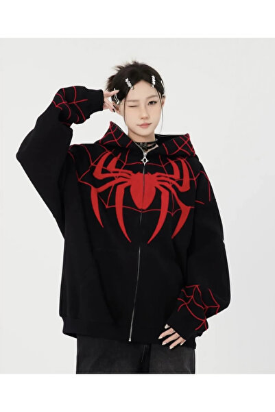 ellevana سترة قناع سبايدرمان حمراء بغطاء رأس أسود من EBDO