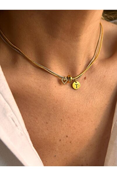 Rossetto Atelier Mix Renk Zincirli Tasarım T Harfli Kolye