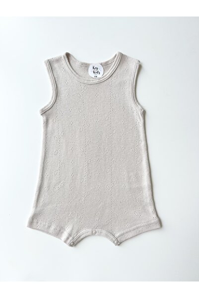 KEY KIDS Openwork Beige Strap Romper Organic Modal Jumpsuit 50% Modal 50% Cotton