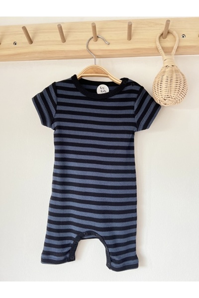 KEY KIDS Navy Blue Black Striped Ribbed Organic Modal Romper 100% Cotton
