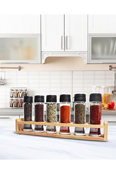 Chef Taste طقم وعاء توابل مكون من 6 قطع مع حامل خشبي