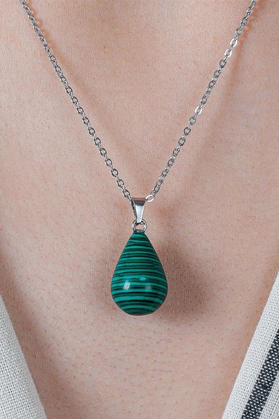 Tesbih Atölyesi Certified Drop Model Real Malachite Stone Necklace