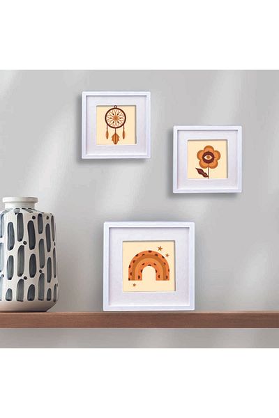 tasarım harikaları White 14x14cm Plastic Pola Square Photo Frame with Adhesive Disconnect Mat - Pack of 3