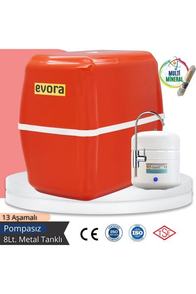 Evora 13 Aşamalı 8l Kapalı Oval Kasa Pompasız Su Arıtma Cihazı