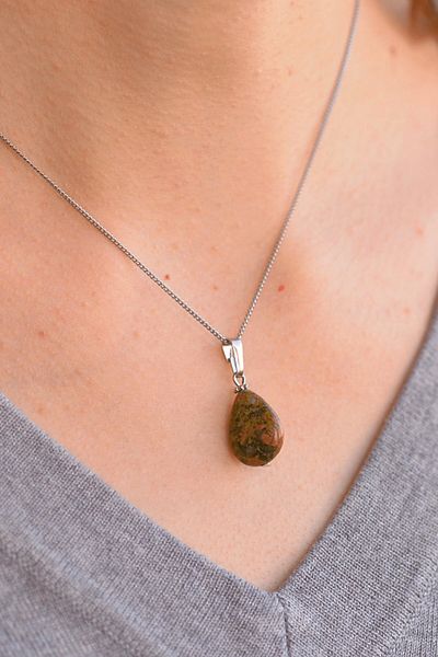Tesbih Atölyesi Certified Drop Model Real Unakite Stone Necklace