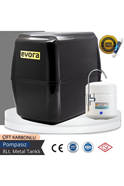 Evora 5 Aşamalı 8 Lt Siyah Kapalı Oval Kasa Pompasız Su Arıtma Cihazı