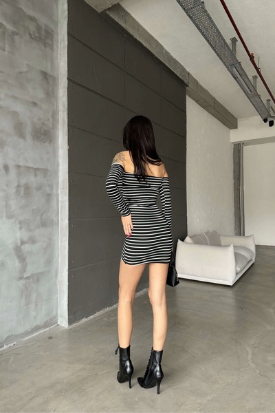 Eka Γυναικείο Μαύρο Λευκό Ριγέ Φόρεμα 0956-1937