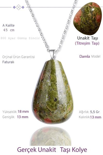 Tesbih Atölyesi Certified Drop Model Real Unakite Stone Necklace