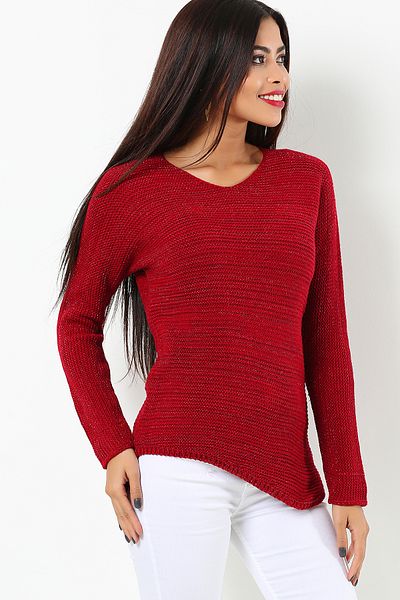 AVORWE Pulover subțire din tricot cu decupaj asimetric cu decolteu în V