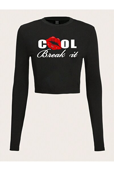 Jose Clothing المرأة السوداء المطبوعة طاقم الرقبة Y2K نمط الجسم المناسب القطن...