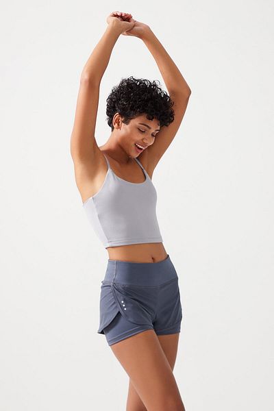 LOS OJOS Anthrazitfarbene 2-Lagen-Sportshorts für Damen – Strumpfhose mit Shorts 2 in1