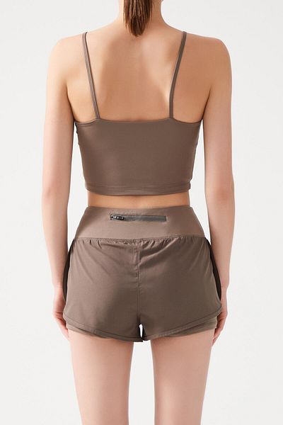 LOS OJOS Khakifarbene 2-Lagen-Sportshorts für Damen – Strumpfhose mit Shorts 2in1
