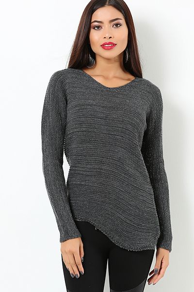 AVORWE V-Neck Asymmetrical Cut Glitter Thin Knitwear Sweater
