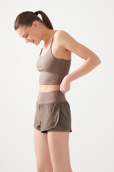 LOS OJOS Khakifarbene 2-Lagen-Sportshorts für Damen – Strumpfhose mit Shorts 2in1