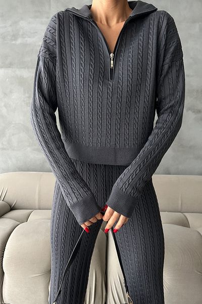 Ortaya Çık Set de tricotaje și pantaloni antracit - cu fermoar
