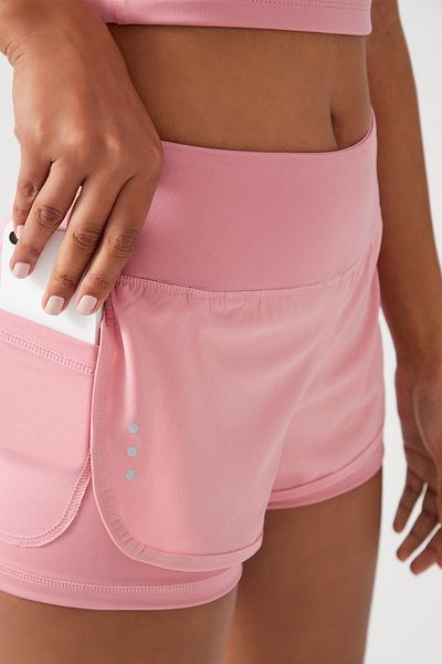 LOS OJOS Rosa 2-Lagen-Sportshorts für Damen – Strumpfhose mit Shorts 2in1