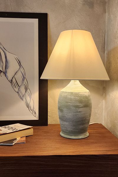 Qdec Vintage Ceramic Lampshade Large Green-Conical White