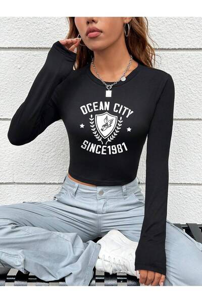 Jose Clothing Bluză crop cu mânecă lungă, cu mânecă lungă, din bumbac organic...
