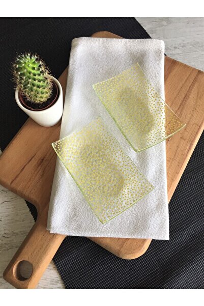 Sunu Yellow Dots Sarı Noktalı Dikdörtgen Cam Tabak - 8,5x13,5cm