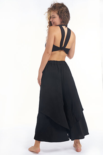 Catz Clothes Kadın Pantolon Etek Siyah Viskon Gloria + Kemer