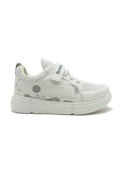 GDT Ayakkabı White Color Velcro Laced Flat Sole Children's Sports Shoes