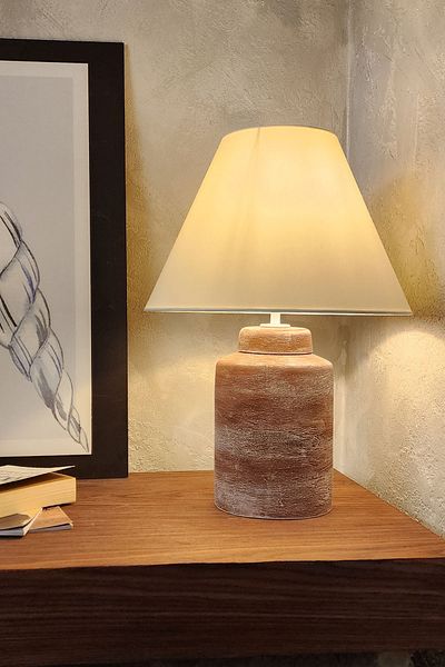 Qdec Vintage Ceramic Lampshade Cylinder Red-Conical White