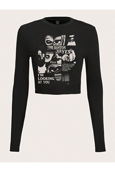 Jose Clothing Γυναικεία καφέ μπλούζα με τύπωμα με λαιμόκοψη Y2K σε στυλ Y2K, ...