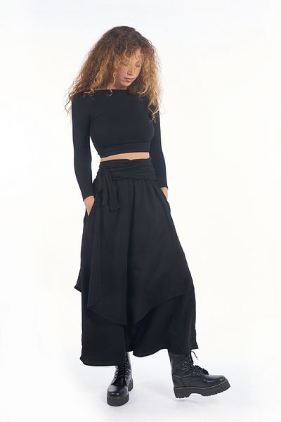 Catz Clothes Women's Trouser Skirt Black Viscose Gloria + Belt