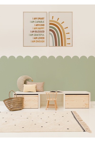 WALLHUMAN Bohem Tarz Dekoratif Çit Detaylı Dalgalı Çocuk Genç Odası Duvar Dek...