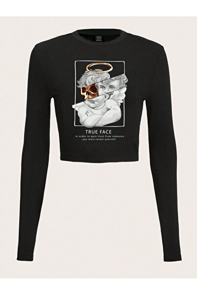 Jose Clothing Γυναικεία μαύρη στάμπα με λαιμόκοψη Y2K στυλ που εφαρμόζει στο ...