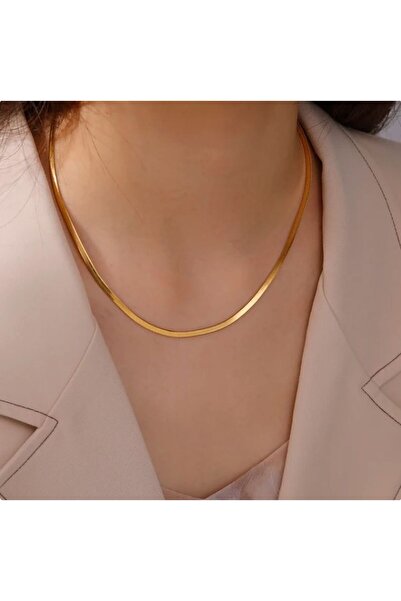 Kararmaz Solmaz İtalyan Modeli Gold Renk Çelik Zincir Kolye