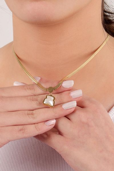 Pikas High QualitY Women's Necklace - Steel TeddY Bear, Figured Gold Chain, Non-tarnish Italian 45