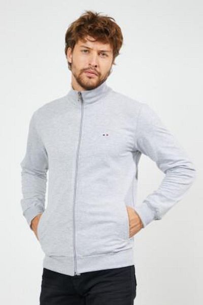 mmetalic Men's Gray Regular Fit Zippered Embroidery Detailed Pocket Cardigan