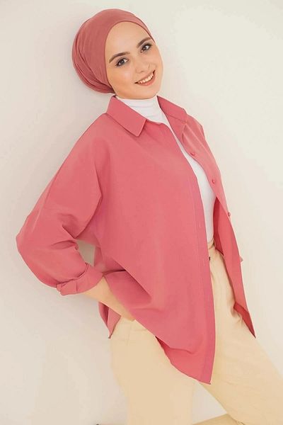 hazelin Γυναικείο Hijab Dusty Rose Φαρδύ Μακρύ Βασικό Πουκάμισο HZL24W-BD 139001