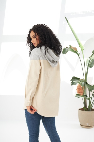 MİA NOURA gabardine-hooded-shirt