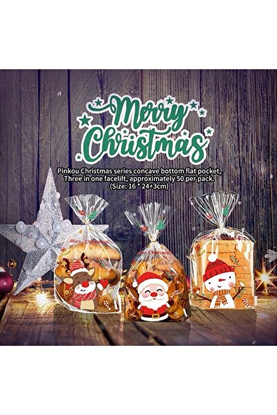 Genel Markalar Ithal Lüks 10 Lu Yılbaşı Kurabiye Sunum Hediye Ambalaj Paketi Şeffaf Kilitli Yıldız Noel Baba Desen