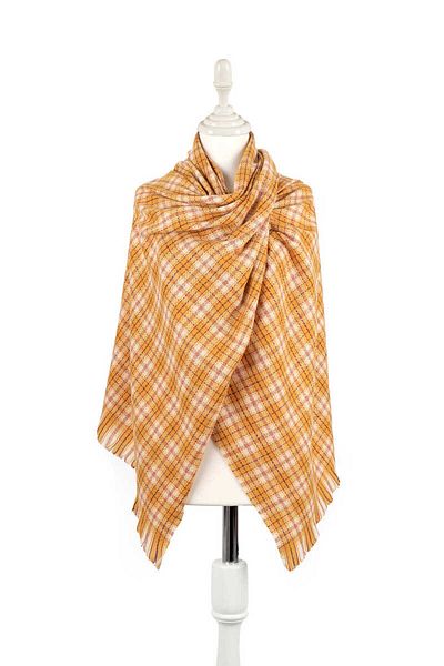 Bursa İpek Yellow Purple Plaid Pattern Winter Shawl