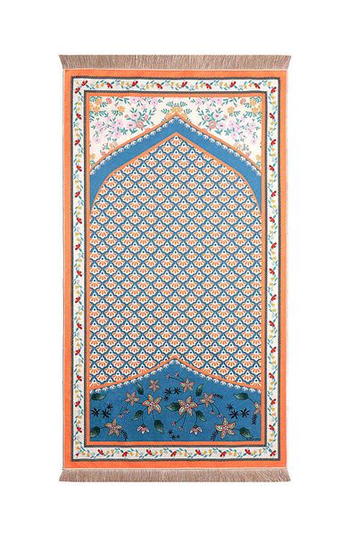 Bursa İpek Petrol Blue Velvet Carpet Prayer Rug