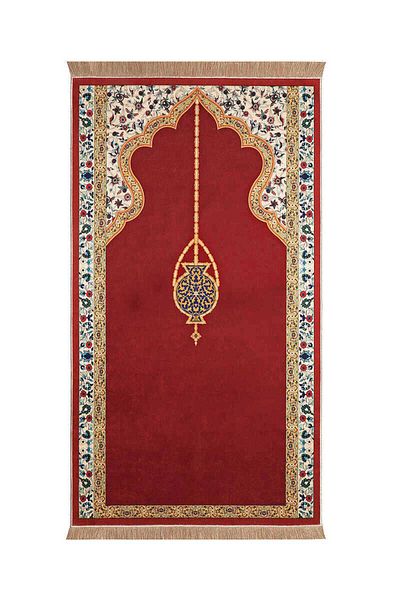 Bursa İpek Burgundy Velvet Rug Prayer