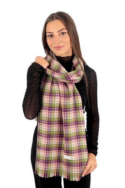 Bursa İpek Purple Green Plaid Pattern Winter Shawl