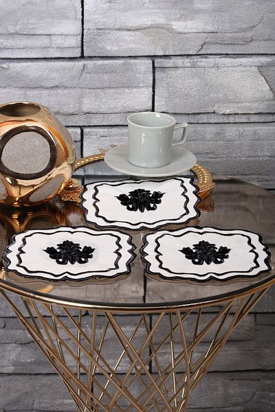 Bonny Home Liva Black 6-Piece Cocktail Presentation Napkin Glassy Embroidered Coffee Presentation Napkin